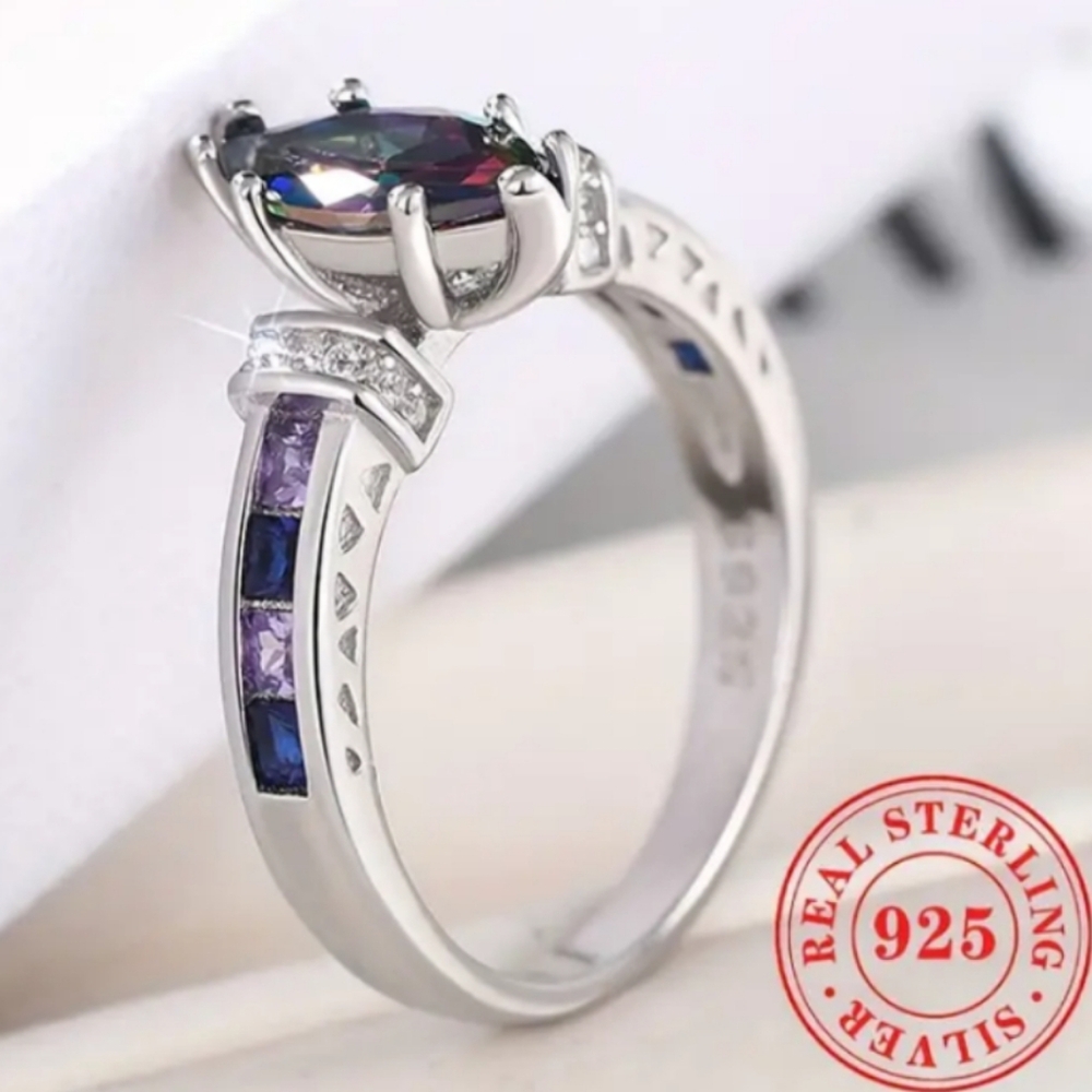 1ct LC Rainbow Mystic Topaz Marquis Solitaire 18K White Gold over Sterling - Picture 5 of 5